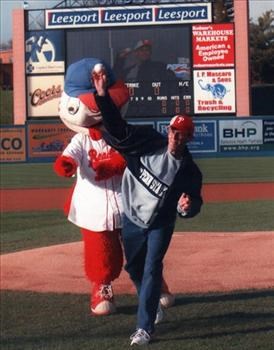 Bob throwing the first pitch at a Reading Phillies game