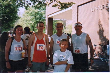 Before a race:  Deb Kenderdine, Bob, Roger, Ted and Matt in fore ground.