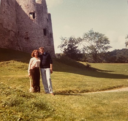 Margaret and Geoff, Chepstow castle viewable from her mum and dads B&B