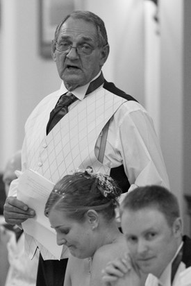 Dave enjoying his time in the limelight at our wedding.