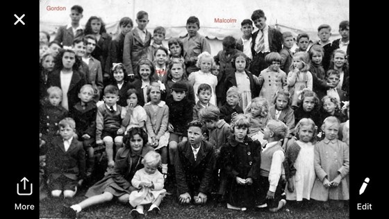 Mum and Dad at the 1945 WW2 Party.  Mum is second in from the right and Dad is bottom row left