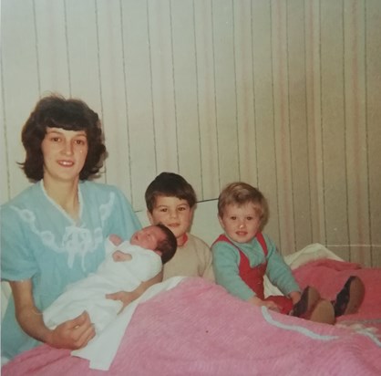 Diane with her three children, from the left, Cindy, Andrew and Richard 1968