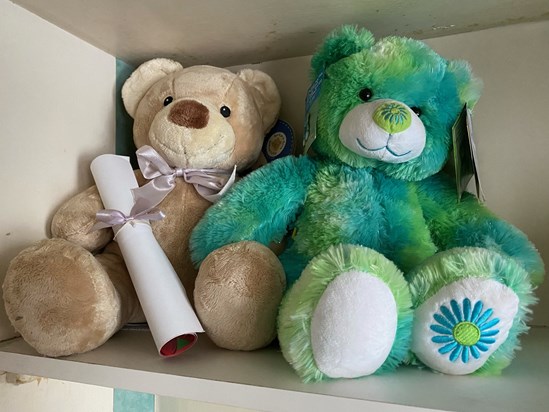 Stevie's and Tiffany's bears reunited - a pair of well treasured bears
