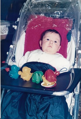 Baby Sam and he always went to spin the green one, it got really worn,