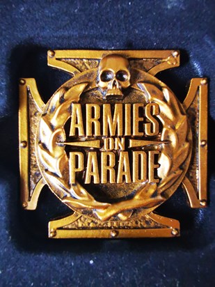 Armies on Parade winner's gold medallion won by Sam in he Plymouth Warhammer competition in 2013