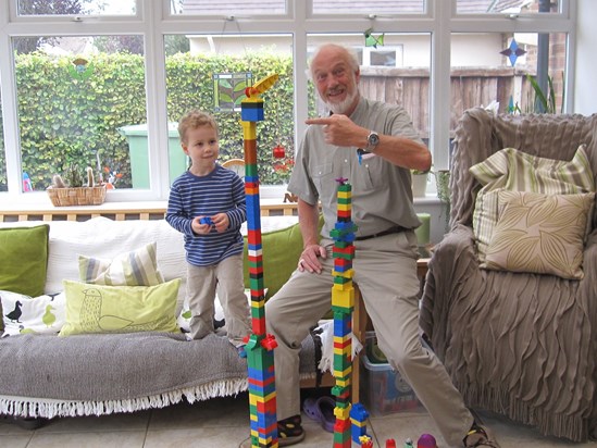 Just what Granpas are for! Building towers September 2011.
