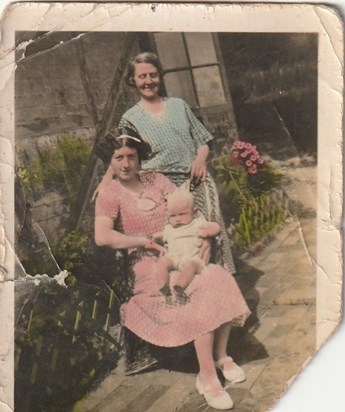 Grandma, Mother and David,  3 generations.  Picture taken in country home of grandmother, 1937
