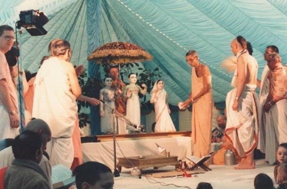 The installation of Sita Rama Laxman Hanuman at Bhaktivedanta Manor (1980)