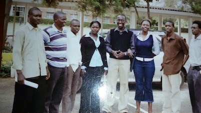 Class picture, coming from an exam;From right- George Kamau( Einstein), Jack, Marian, Patrick, Ndalila, Biwott, Munande( late), Vincent Andenga.