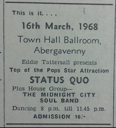 Status Quo & The Midnight City Soul Band - 16th March 1968