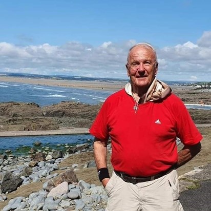 Dad on holiday with Daniel at Westward Ho!