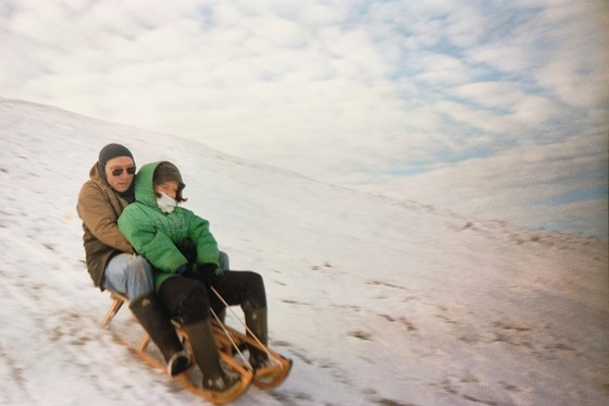 Sledging with Mairi, niece, Borders, Scotland (1995)