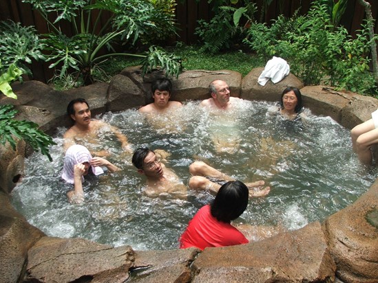 Enjoying thermal hot springs with Sam Ling’ brothers and sisters in law, Malaysia (August 2005)