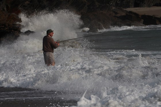 Fishing for mackerel in the surf, Cornwall, England (September 2013)