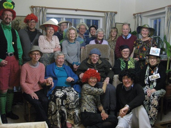 Celebrating Andrew’s birthday with a hat party, Winterbourne (March 2017)