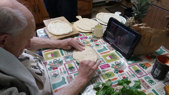 Preparing dough and cooking pizza’s, Winterbourne, Kent (May 2020)