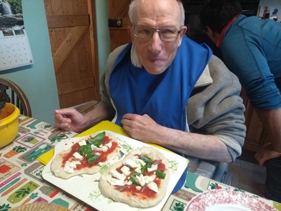 Preparing dough and cooking pizza’s, Winterbourne, Kent (May 2020)