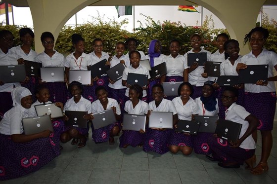 Girls at the ASA each with a laptop provided by the Lanre Johnson Charity