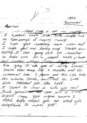 Letter from Robbie to Sandra age 14 part 1