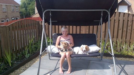 Adele with her dogs. Sally and Cindy