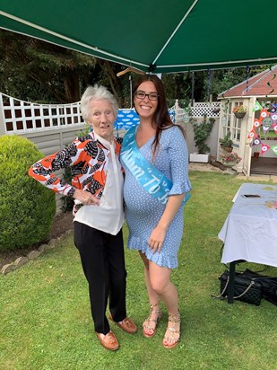 September 2019 - Posing for pictures at Sara’s baby shower 