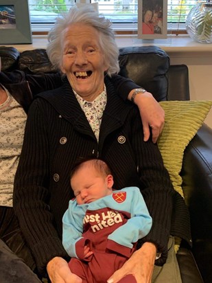 November 2019- With her newest great grandson, Marley.