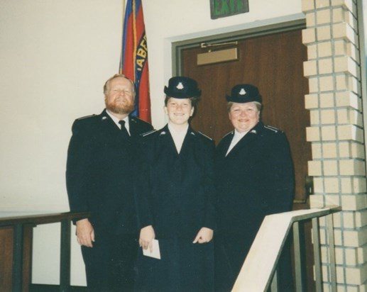 Jim, Keri and Susan when Keri was enrolled as a soldier at the Salvation Army Pasadena Tabernacle