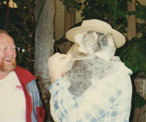 Jim with the Koala bears during the Australia Songster tour