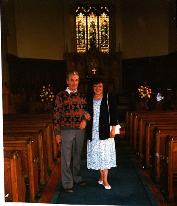St Silas' church 15th July 1991.  On their Ruby Wedding, forty years after they were married there.