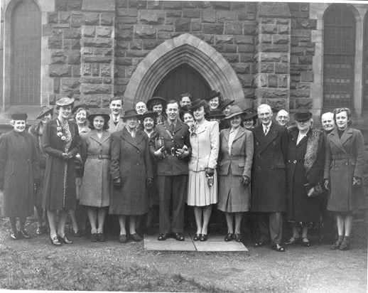 Stella 5th from left at her brother's wedding 1944.