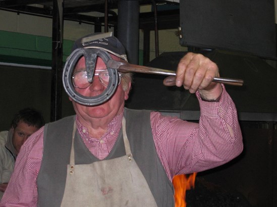 David demonstrating making a heart bar shoe at a laminitis conference at BFBA, Stoneleigh in 2005 