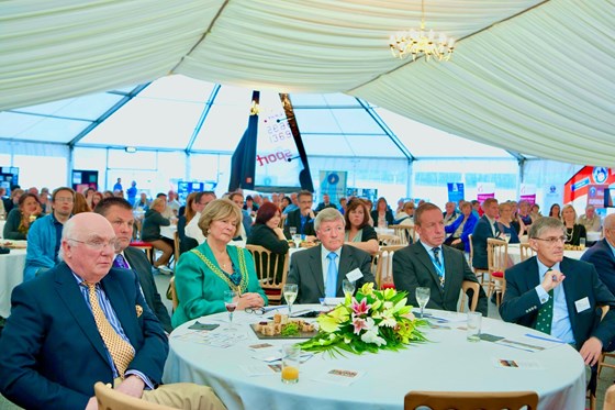 The late Steve Pearce (far right) at the annual Plymouth Drake Foundation awards night 2013. L to r Judge Taylor - Nigel Churchill - Vivian Pengelly - John McNulty - the Sherriff of Devon - Steve Pearce listening to a very sad story.