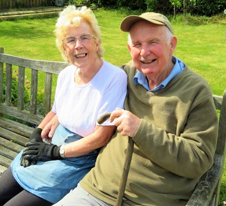 John & Eileen last summer enjoying their garden at home in Nacton Village.
