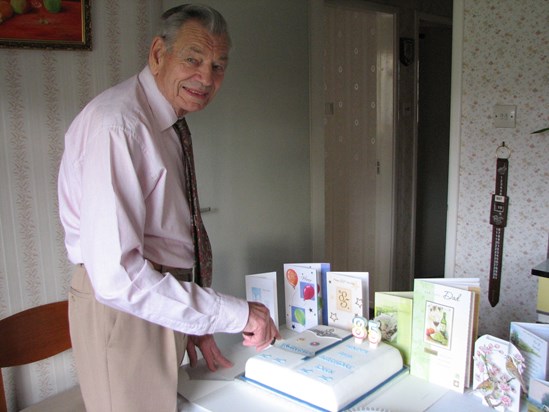 John cutting his 85th Birthday celebration cake, 15 May 2006