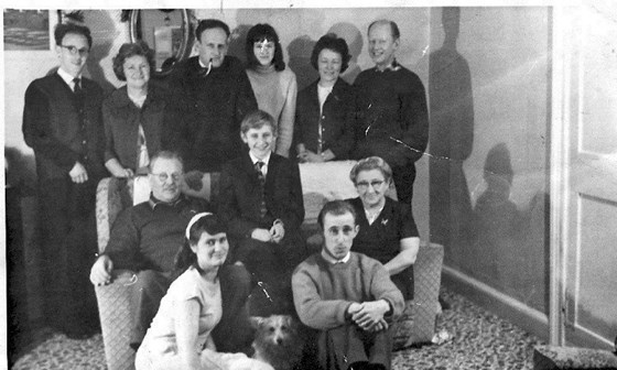 A good photo of the Lee-Can family taken around 1963 in Bank Manager house in Beaminster, Dorset with happy looking Uncle Dennis in foreground with Aunty Heather too