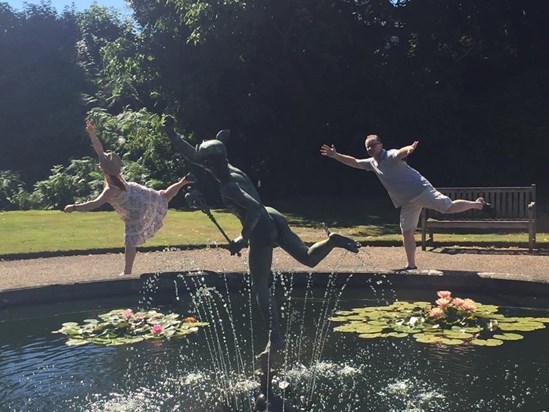 David and I doing our best fountain pose at Syon House and Gardens 