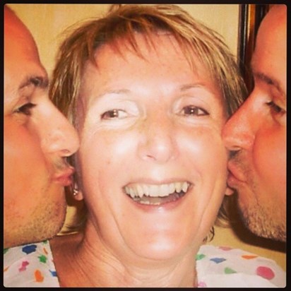 Kisses from her boys for 40th Wedding Anniversary - July 2012