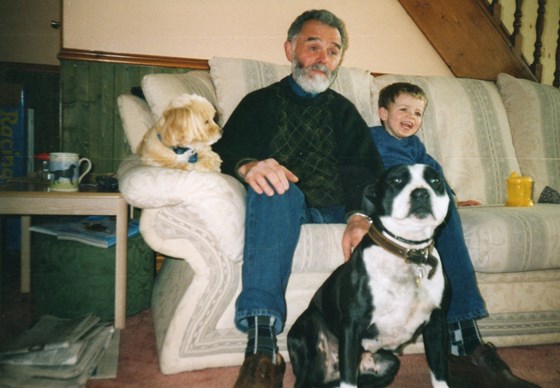 George with his Grandad & the dogs 