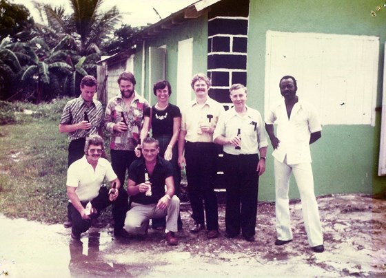 Hoppy with some of his 1977 sea test gang on Eleuthera Island
