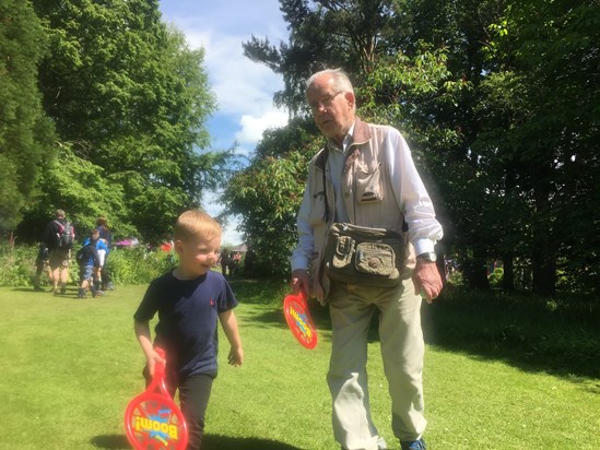 Dad getting down with the young ones- playing ball with grandson Freddie 