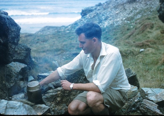 Barrie at Tintagel 1959.  This is one of Dad's photos that I found in his collection .  Typical Dad with his shorts on and enjoying the outdoors!