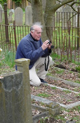 At work transcribing Monumental Inscriptions at Aldringham Baptist Chapel, Suffolk