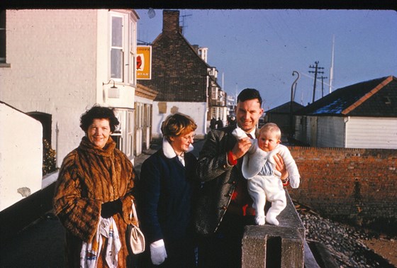 Family group with Ivy, Shirley, Barrie and Angela, Aldeburgh 1963