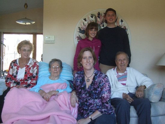 FAMILY gathers round to support Mom's recovery (L to R) Chris, Mom, Linda, Sara & Richard with Dad