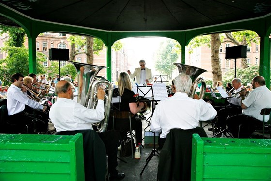 John (2nd from left) playing at Arnold Circus