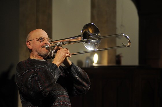 John playing his trombone at our wedding