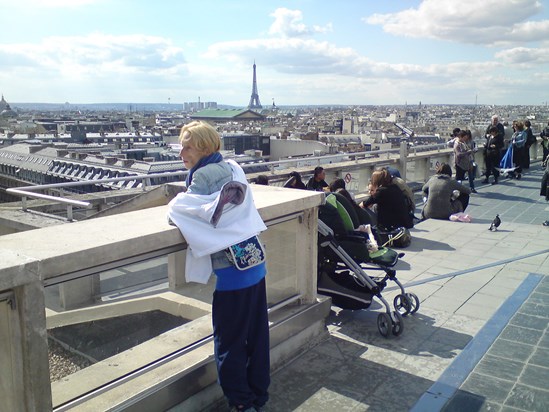 Pippa in Paris with Eiffel Tower