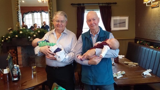 Grandad Ron and Grandad Mike with a twin each (27/12/2015)
