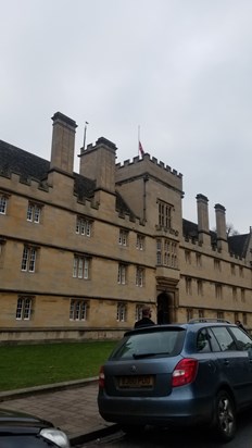 Wadham College's flag is at half staff today  in memory of Reza