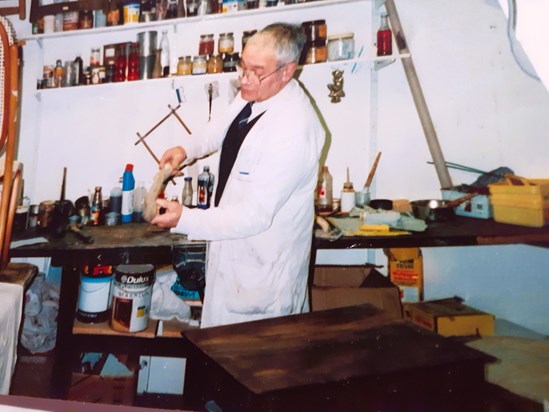 In his workshop